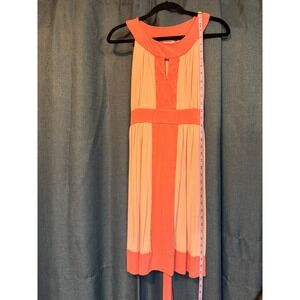 New York & Company Dress Sleeveless Casual Summer Dress Keyhole Neckline Peach M